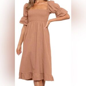 Elegant Tan Midi Dress
